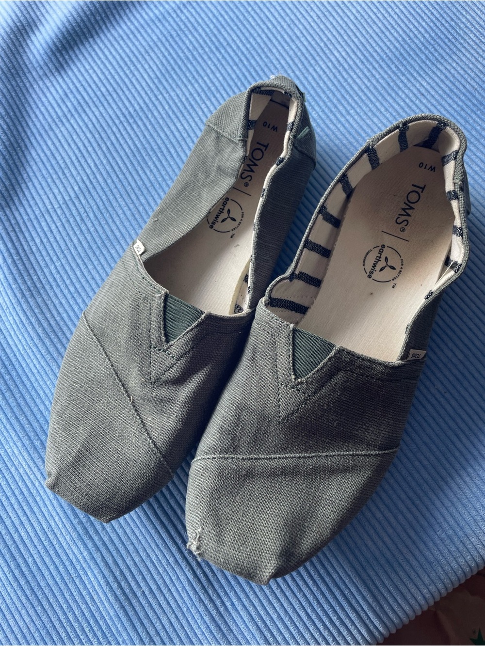 Toms Olive Canvas Slip-On Shoes with Striped Lining
